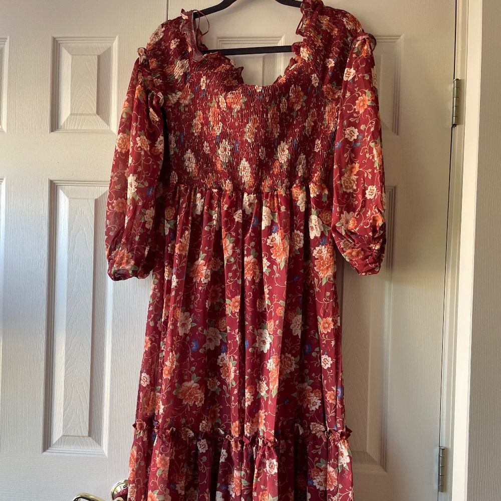 Smocked midi dress, NWT